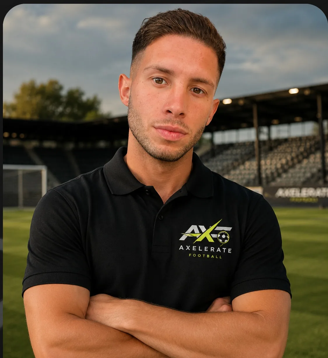Ezequiel Dávalos, fundador de AXELERATE, en un estadio de fútbol